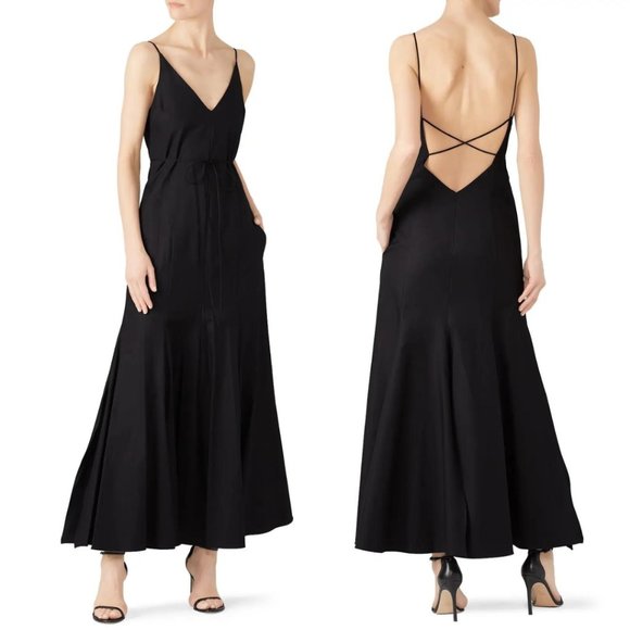 KHAITE Dresses & Skirts - KHAITE Blair Tie Black Dress Black Cotton Pleat Sleeveless Maxi Sundress 4 Small